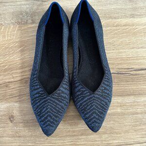 Rothy's The Point 9 navy and black metallic zebra